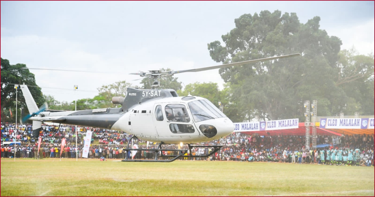 Governor Sakaja landed on the pitch on Saturday evening.